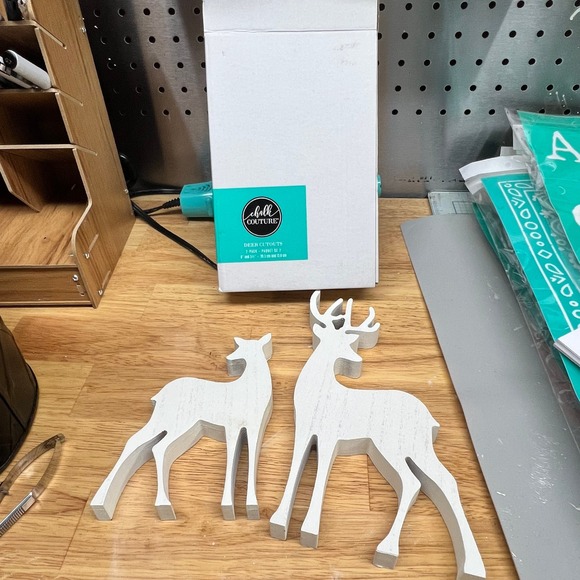 Chalk Couture Other - Chalk Couture Deer Cutouts 2 Pack 8 inch 5.5 inch Wood Holiday Decor